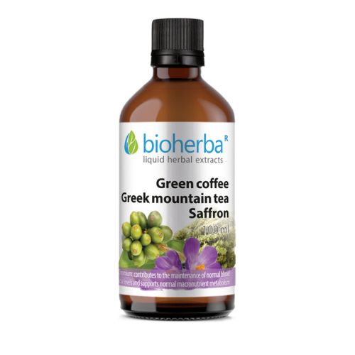 Bylinná tinkturová směs zelená káva+ řecký horský čaj+ šafrán Bioherba 100ml