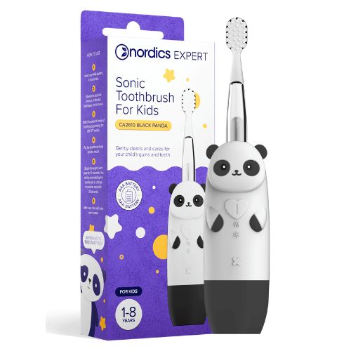 Sonická detská zubná kefka Čierna panda 1-8 rokov Nordics Oral Care