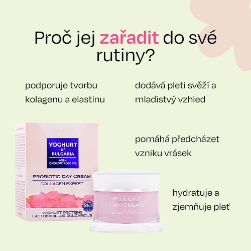 Denní pleťový krém s kolagenem probiotický s organickým růžovým olejem YOGHURT OF BULGARIA 50 ml