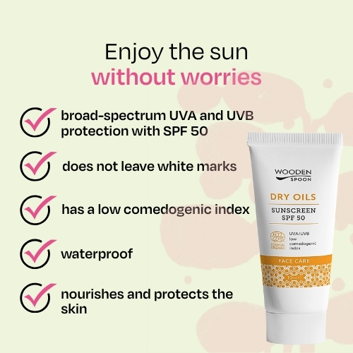 Mineral face sunscreen with low comedogenic index SPF50 Wooden Spoon 10ml sample