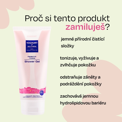 Sprchový gel s organickým růžovým olejem probiotický YOGHURT OF BULGARIA 200 ml