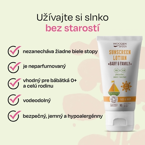 Opaľovacie telové mlieko v tube Baby & Family SPF 30 Wooden Spoon 150ml