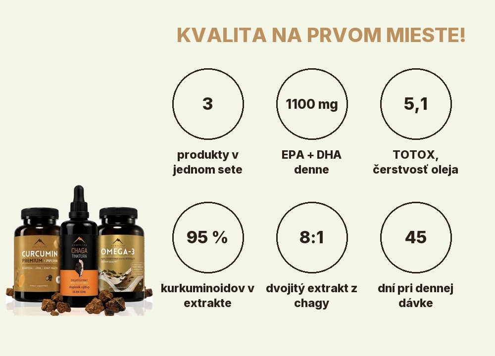Mediteránsky SMART set Hrotlife: 3 produkty, 1100 mg EPA a DHA denne, TOTOX 5,1, 95 % kurkuminoidov, chaga 8:1, 45 dní