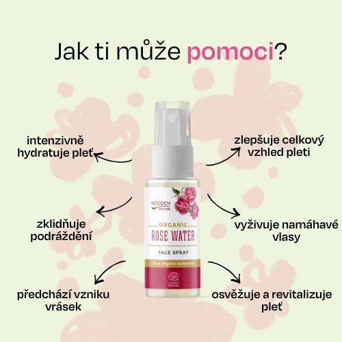 Růžová voda na pleť z růže damašské ve spreji Wooden Spoon 50ml