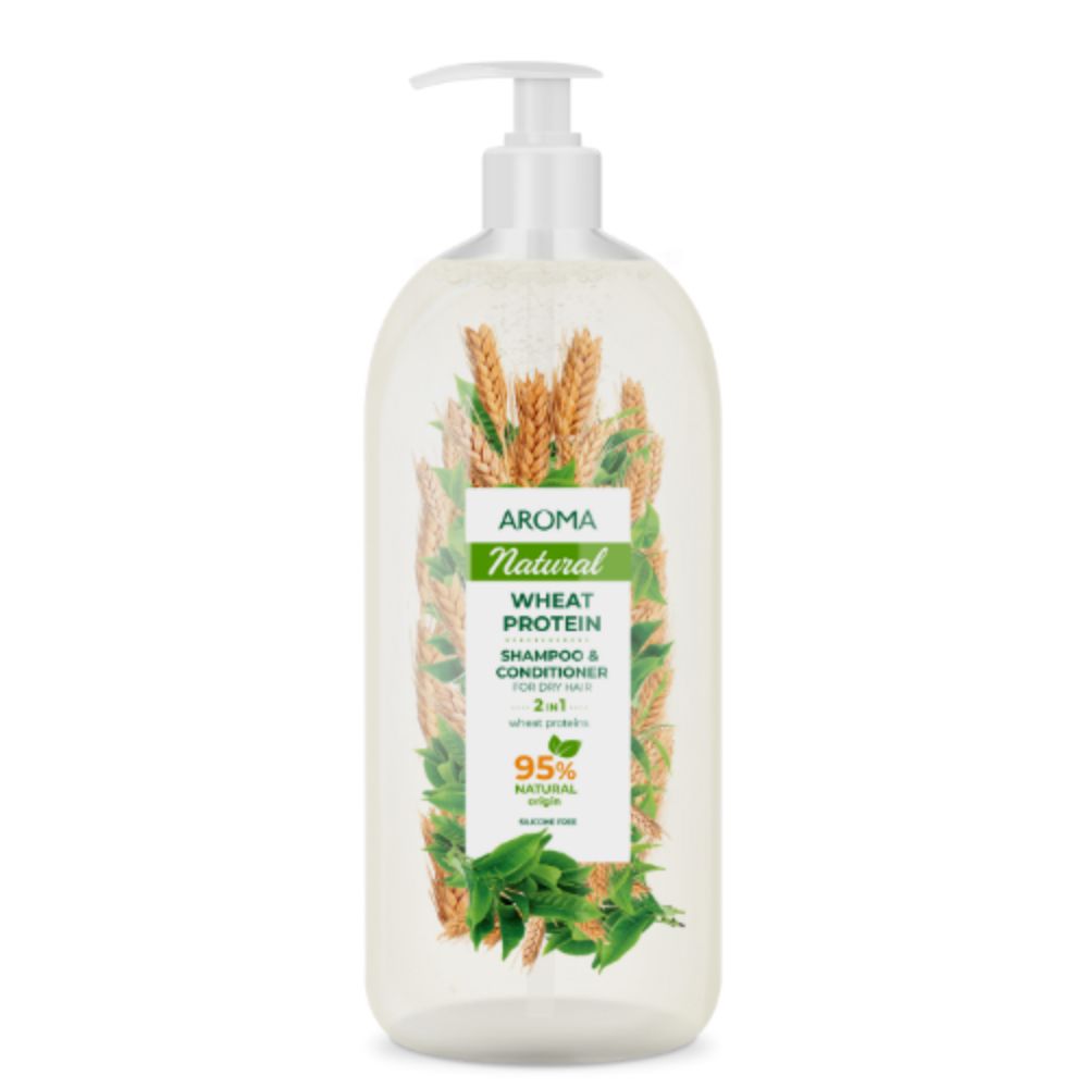 Levně Šampon a kondicionér 2 v 1 na suché vlasy Pšeničný protein Aroma s pumpičkou 900 ml