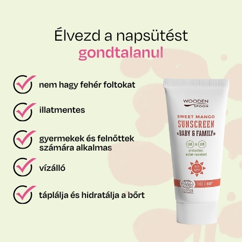 Ásványi fényvédő krém testre és arcra Mangó Baby & Family SPF50 Wooden Spoon mini 10ml minta