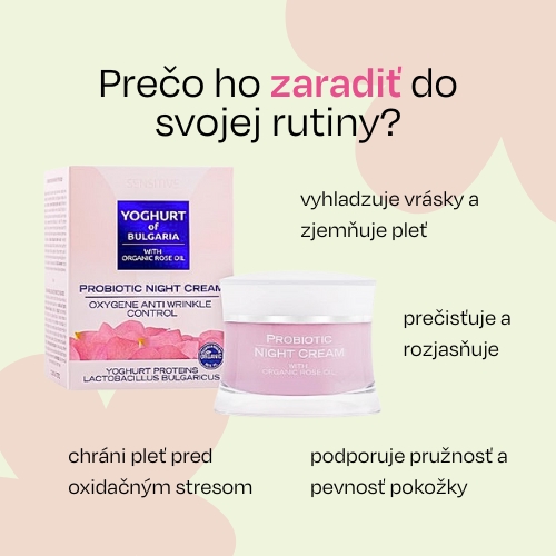 Nočný pleťový krém proti vráskam probiotický s organickým ružovým olejom YOGHURT OF BULGARIA 50 ml