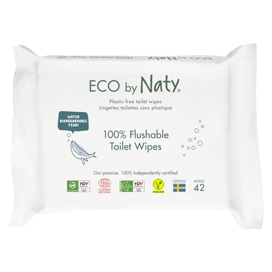 E-shop Vlhčené splachovateľné obrúsky s funkciou toaletného papiera ECO by Naty bez vône 42ks