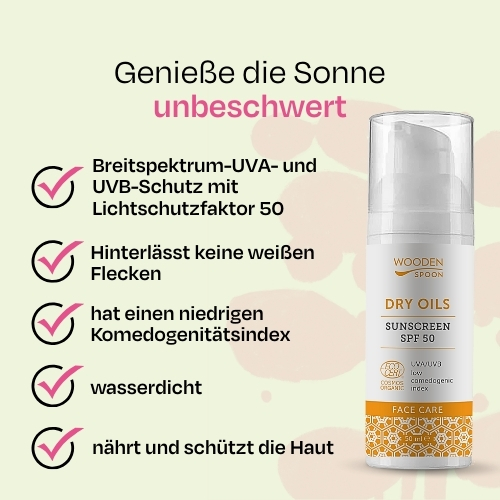Gesichts-Sonnencreme mit niedrigem komedogenem Index SPF 50 Wooden Spoon 50ml