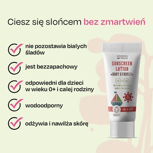 Mineralny krem do opalani do ciała i twarzy Baby & Family SPF50 Wooden Spoon 10ml próbka