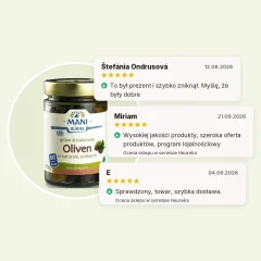 Oliwki Kalamata i zielone oliwki al naturale bez pestek organiczne MANI 175g Oliwki Kalamata i zielone oliwki al naturale bez pestek organiczne MANI 175g