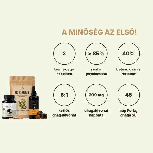 Béltámogatás - Poria cocos 90cps + Chaga tinktúra 100ml + Psyllium BIO 150g Hrotlife