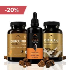 Středomořský SMART set - Omega-3 90cps + Kurkumin 90cps + Chaga tinktura 100ml Hrotlife
