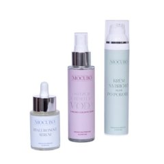 Pflegeset (erfrischendes und feuchtigkeitsspendendes Wasser, Hyaluronserum, Bauchcreme) MOCUBO