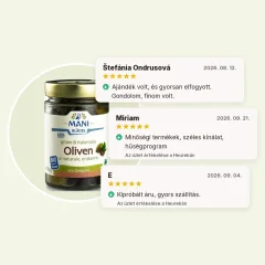 Kalamata és zöld olajbogyó al naturale magozott organikus MANI 175g Kalamata és zöld olajbogyó al naturale magozott organikus MANI 175g