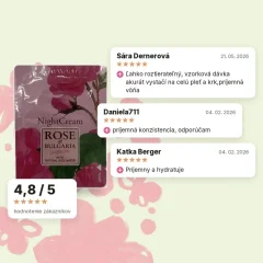Nočný pleťový krém z ružovej vody Rose of Bulgaria 2ml vzorka, hodnotenia zákazníkov Nočný pleťový krém z ružovej vody Rose of Bulgaria 2ml vzorka, hodnotenia zákazníkov