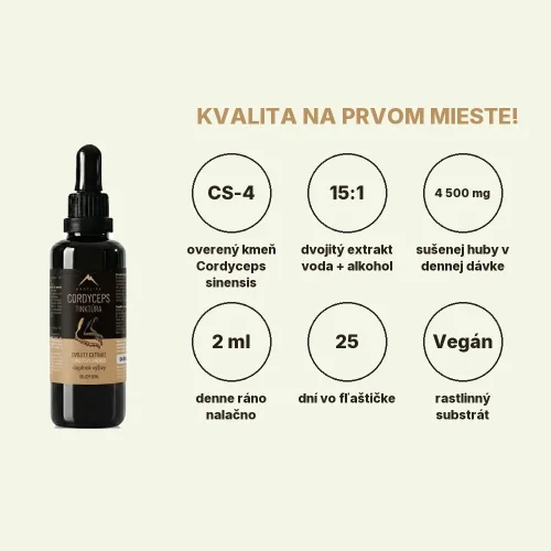 Cordyceps tinktúra Hrotlife 50ml, kvalita a výhody