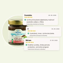 Pasta z olív Kalamata organická certifikovaná Naturland Fair MANI 180g, hodnotenia obchodu Pasta z olív Kalamata organická certifikovaná Naturland Fair MANI 180g, hodnotenia obchodu
