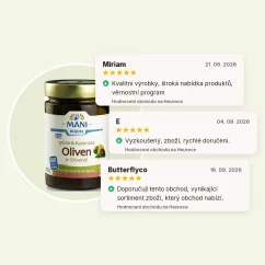 Olivy Kalamata a zelené olivy v olivovém oleji organické MANI 280g