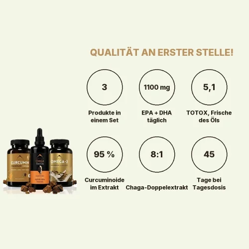 Mediterranes SMART Set - Omega-3 90cps + Kurkumin 90cps + Chaga Tinktur 100ml Hrotlife