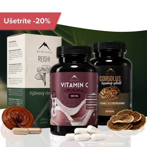 Vyhrotená imunita: Reishi 60pcs, Coriolus 90pcs, Vitamín C 60pcs Hrotlife