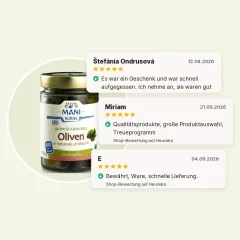 Kalamata-Oliven und grüne Oliven al naturale entkernt Bio MANI 175g