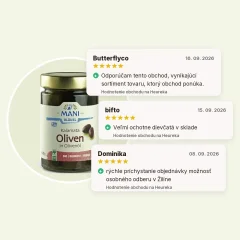 Olivy Kalamata v olivovom oleji organické MANI 280g, hodnotenia obchodu Olivy Kalamata v olivovom oleji organické MANI 280g, hodnotenia obchodu