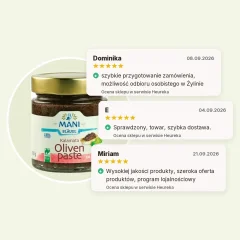 Pasta z oliwek Kalamata organiczna certyfikowana Naturland Fair MANI 180g Pasta z oliwek Kalamata organiczna certyfikowana Naturland Fair MANI 180g