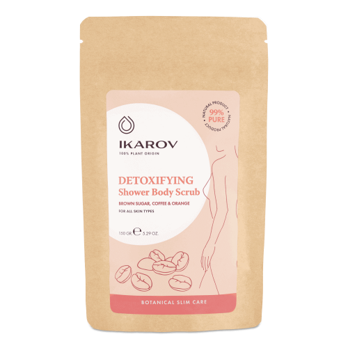 Detoxikační tělový peeling do sprchy Tmavý cukr, káva, pomeranč Ikarov 150g
