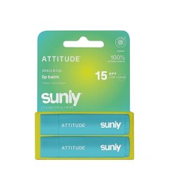 ATTITUDE Sunly Mineral Lip Balm SPF 15 Fragrance Free - Duopack 2 x 4.25 g