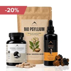 Podpora střev - Poria cocos 90cps + Chaga tinktura 100ml + Psyllium BIO 150g Hrotlife
