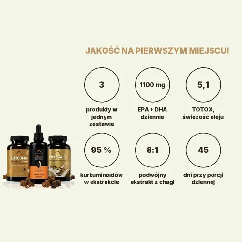 Śródziemnomorski SMART set - Omega-3 90cps + Kurkumina 90cps + Nalewka z Chagi 100ml Hrotlife