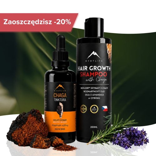 Wzrost włosów: Nalewka z Chagi 100ml i Szampon z ekstraktem z chagi 200ml Hrotlife