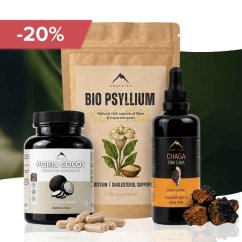 Wsparcie jelit - Poria cocos 90cps + Chaga nalewka 100ml + Psyllium BIO 150g Hrotlife