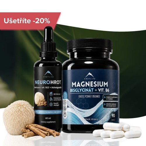 Neuro podpora - Neurohrot tinktura 60ml a Magnesium bisglycinát 90ks Hrotlife