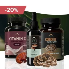Wzmocniona odporność: Nalewka Reishi 50ml, Coriolus 90pcs, Witamina C 60pcs Hrotlife