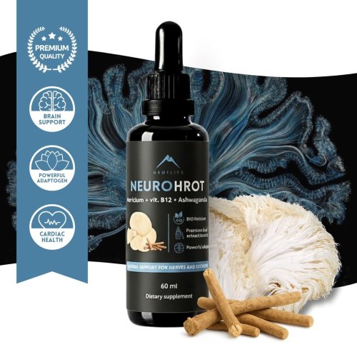 NeuroHrot tinktúra Hericium + vitamín B12 + Ashwagandha Hrotlife 60ml