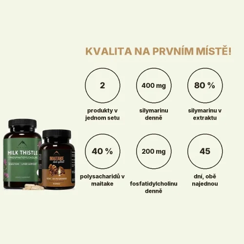 Podpora jater - Maitake 90cps + Ostropestřec (Silymarin 80 %) 90cps Hrotlife