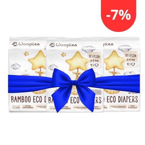 XL balenie Woopies detské EKO plienky NEWBORN (2-5kg) Wooden Spoon 3x40ks