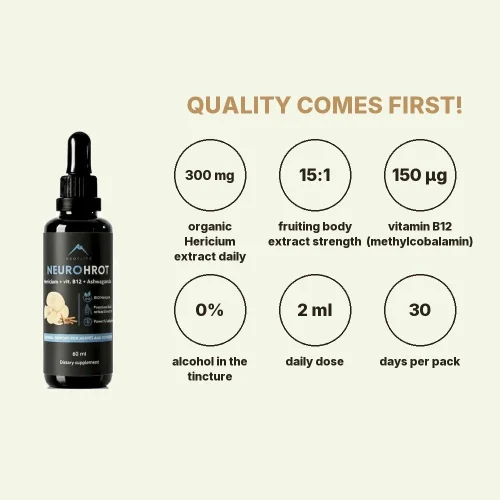 NeuroHrot tincture Hericium + Vitamin B12 + Ashwagandha Hrotlife 60ml