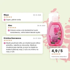 Tekuté mydlo z ružovej vody s dávkovačom Rose of Bulgaria 300 ml, hodnotenia zákazníkov Tekuté mydlo z ružovej vody s dávkovačom Rose of Bulgaria 300 ml, hodnotenia zákazníkov