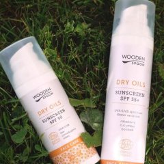 Opaľovacie mlieko na tvár a telo so suchými olejmi SPF 35+ Wooden Spoon 100ml