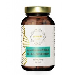 Liposomalna witamina D3+K2+magnez Wegańska Puravia LABS 30 kapsułek