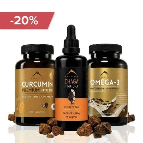 Śródziemnomorski SMART set - Omega-3 90cps + Kurkumina 90cps + Nalewka z Chagi 100ml Hrotlife