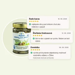Olivy Kalamata a zelené olivy so stredomorskými bylinkami bez kôstky organické MANI 175g, hodnotenia