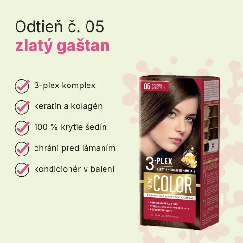 Farba na vlasy - zlatý gaštan č. 05 Aroma Color, výhody