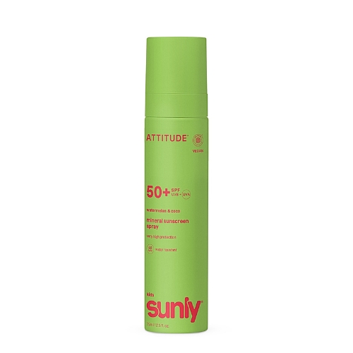 Detský minerálny opaľovací krém v spreji ATTITUDE Sunly SPF 50+ s vôňou melónu a kokosu 75 ml