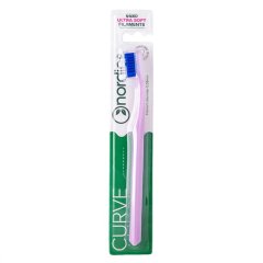 Zahnbürste Ultra Soft mit ergonomischer Biegung 6580 Borsten hellviolett mit blauen Borsten Nordics Oral Care