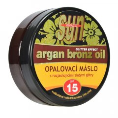 SUN Argan oil opaľovacie maslo SPF 15 s GLITRAMI pre rýchle zhnednutie VIVACO 200 ml