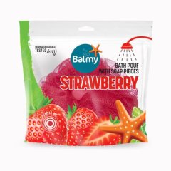 Gąbka do kąpieli z kawałkami mydła Balmy truskawkowego 23g Gąbka do kąpieli z kawałkami mydła Balmy truskawkowego 23g